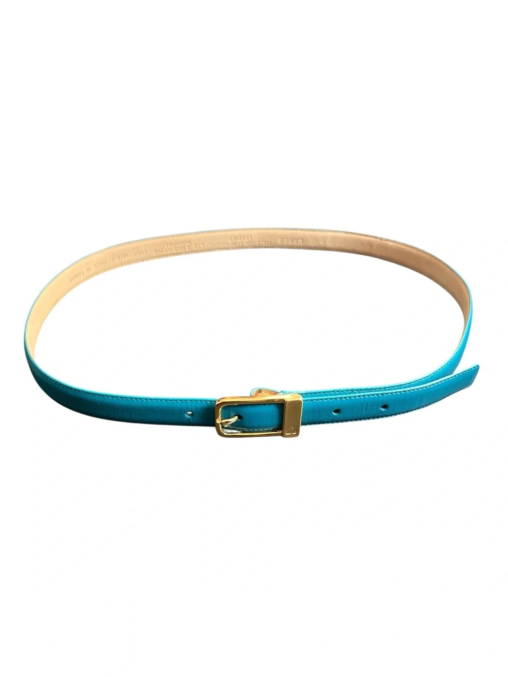 Liz Claiborne Turquoise Leather Belt with Brass Buckle Size Large